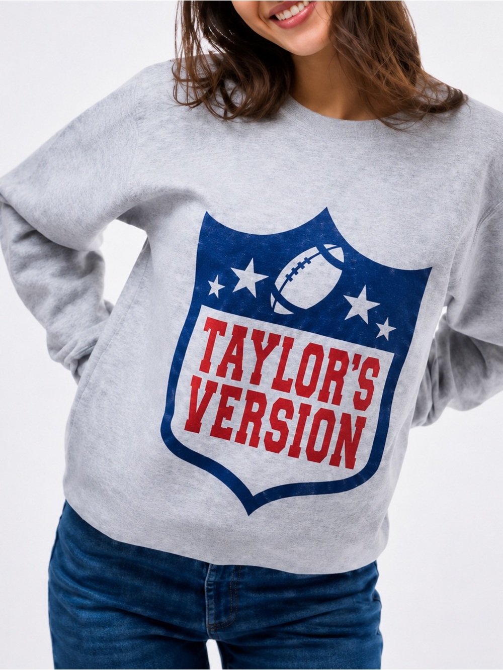 TAYLORS VERSION Football Sweatshirt Lock The Label Grey Graphic Crewneck Size S